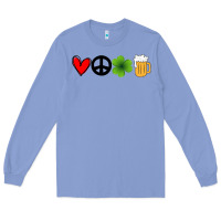 Colony Blue Funny St Patricks Day Love Peace Clover and Beer Long Sleeve Tee - Bettercallsaul