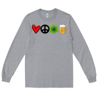 Heather Grey Funny St Patricks Day Love Peace Clover and Beer Long Sleeve Tee - Bettercallsaul