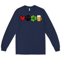 Navy Funny St Patricks Day Love Peace Clover and Beer Long Sleeve Tee - Bettercallsaul