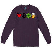 Plum Funny St Patricks Day Love Peace Clover and Beer Long Sleeve Tee - Bettercallsaul
