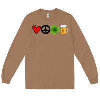 Toasted Coconut Funny St Patricks Day Love Peace Clover and Beer Long Sleeve Tee - Bettercallsaul