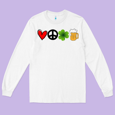 Funny St Patricks Day Love Peace Clover And Beer Long Sleeve Tee Designed By Bettercallsaul
