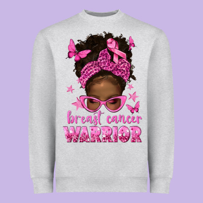 Afro Messy Bun Breast Cancer Warrior Heavyweight Sweatshirt Designed By Texasbilliewilder