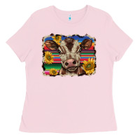 Bubblegum Pink western background baby calf Ladies Tee - BarkalooDesign