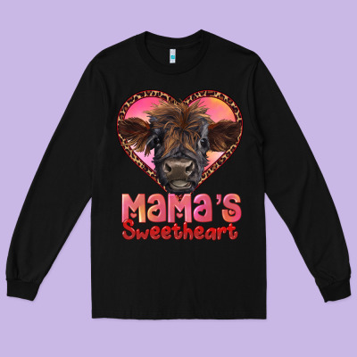 Mama's Sweetheart Highland Calf Long Sleeve Tee Designed By Ranaportraitstore