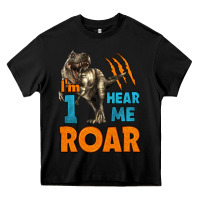 Black i'm one hear me roar dinosaur birthday Heavy Core Tee - LillyAllenDesigns