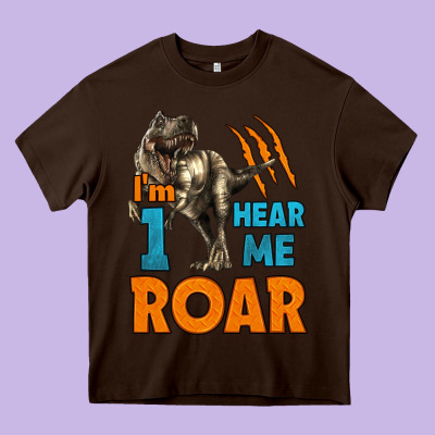 I'm One Hear Me Roar Dinosaur Birthday Heavy Core Tee Designed By Lillyallendesigns
