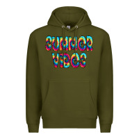 Army Green summer vibes tie dye doodle Premium Hoodie - CowCowDesign
