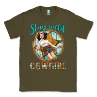 Army Green Western Stay Wild Cowgirl Classic Tee - BundleAndBundleShop