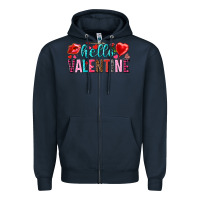 Navy Hello Valentine Zipper Hoodie - HowdyJamesFarm