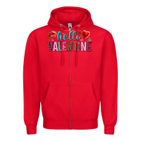 Red Hello Valentine Zipper Hoodie - HowdyJamesFarm