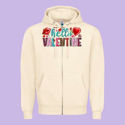 Hello Valentine Zipper Hoodie Designed By Howdyjamesfarm