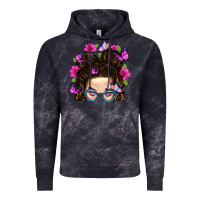 Cloud Black Messy Bun Mom With Butterfly Vintage Hoodie - BundleAndBundleShop