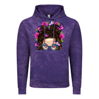 Cloud Purple Messy Bun Mom With Butterfly Vintage Hoodie - BundleAndBundleShop