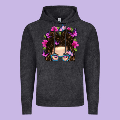 Messy Bun Mom With Butterfly Vintage Hoodie Designed By Bundleandbundleshop