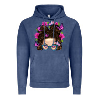 Vintage Denim Messy Bun Mom With Butterfly Vintage Hoodie - BundleAndBundleShop