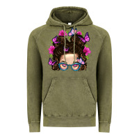 Vintage Olive Messy Bun Mom With Butterfly Vintage Hoodie - BundleAndBundleShop