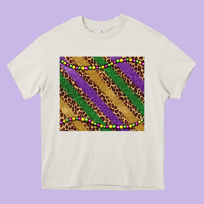 Mardi Gras Leopard Glitter Bead Heavy Core Tee Designed By Barkaloodesign