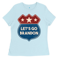 Baby Blue Let's Go Brandon Shield Patch Ladies Tee - Jasminsmagicworld