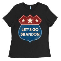 Black Let's Go Brandon Shield Patch Ladies Tee - Jasminsmagicworld