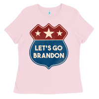 Bubblegum Pink Let's Go Brandon Shield Patch Ladies Tee - Jasminsmagicworld