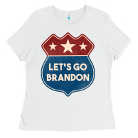White Let's Go Brandon Shield Patch Ladies Tee - Jasminsmagicworld