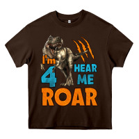 I'm Four Hear Me Roar Dinosaur Birthday Heavy Core Tee | Teevron