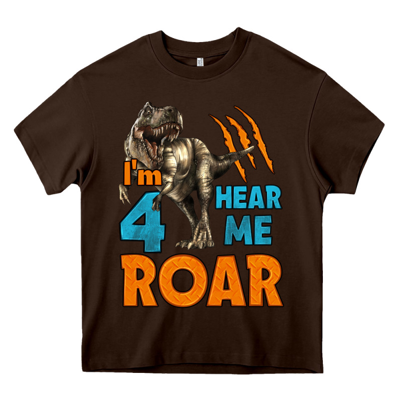 I'm Four Hear Me Roar Dinosaur Birthday Heavy Core Tee by LillyAllenDesigns | Teevron