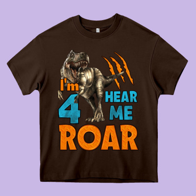I'm Four Hear Me Roar Dinosaur Birthday Heavy Core Tee Designed By Lillyallendesigns