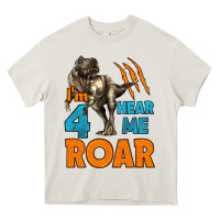 Cream i'm four hear me roar dinosaur birthday Heavy Core Tee - LillyAllenDesigns