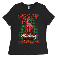 Black merry clucking christmas rooster Ladies Tee - BarkalooDesign