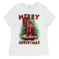 White merry clucking christmas rooster Ladies Tee - BarkalooDesign