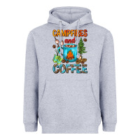 Heather Grey Campfires And Coffee Camping Coffee Heavyweight Hoodie - FaDigitalArtStudio