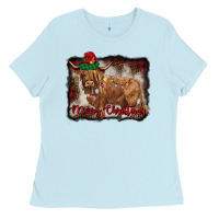 Baby Blue merry christmas highland cow Ladies Tee - BarkalooDesign