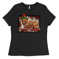 Black merry christmas highland cow Ladies Tee - BarkalooDesign