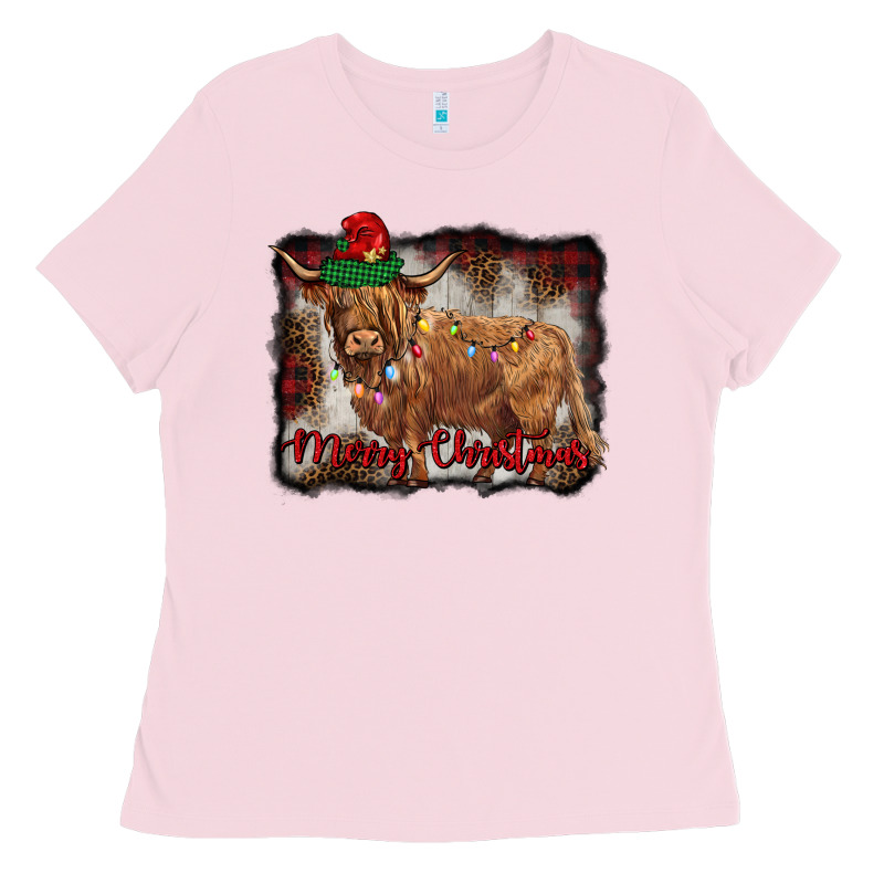 Merry Christmas Highland Cow Ladies Tee by BarkalooDesign | Teevron