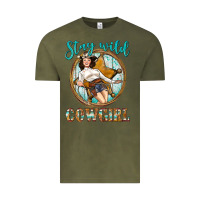 Vintage Olive Western Stay Wild Cowgirl Vintage Tee - BundleAndBundleShop