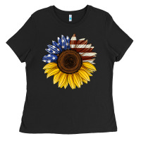 Black american flag sunflower Ladies Tee - Jasminsmagicworld