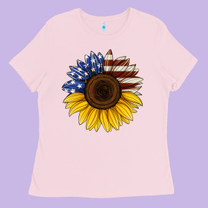 American Flag Sunflower Ladies Tee Designed By Jasminsmagicworld