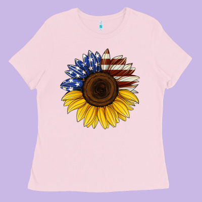 American Flag Sunflower Ladies Tee Designed By Jasminsmagicworld