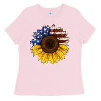 Bubblegum Pink american flag sunflower Ladies Tee - Jasminsmagicworld