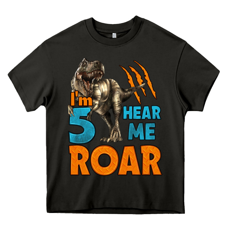 I'm Five Hear Me Roar Dinosaur Birthday Heavy Core Tee by LillyAllenDesigns | Teevron