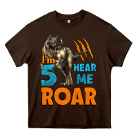 Chocolate Brown i'm five hear me roar dinosaur birthday Heavy Core Tee - LillyAllenDesigns