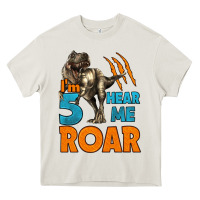 Cream i'm five hear me roar dinosaur birthday Heavy Core Tee - LillyAllenDesigns