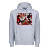 Heather Grey cowhide buffalo plaid leopad background Premium Hoodie - CowCowDesign