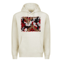 Oatmeal Heather cowhide buffalo plaid leopad background Premium Hoodie - CowCowDesign