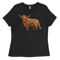 Black highland cow Ladies Tee - BarkalooDesign