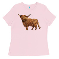 Bubblegum Pink highland cow Ladies Tee - BarkalooDesign