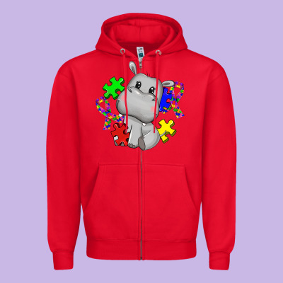Autism Hippopotamus Zipper Hoodie Designed By Cowgirlartshop