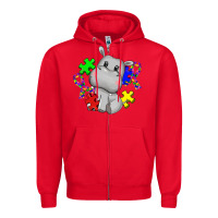 Red autism hippopotamus Zipper Hoodie - CowGirlArtShop